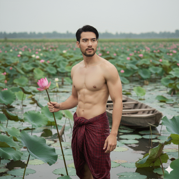 ชายหนุ่มกับนาบัว